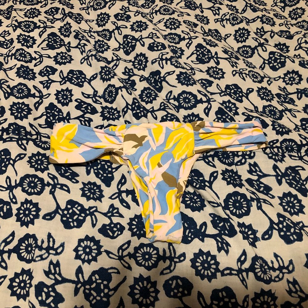 Volcom Yellow Blue White Abstract Print Bikini Bottoms